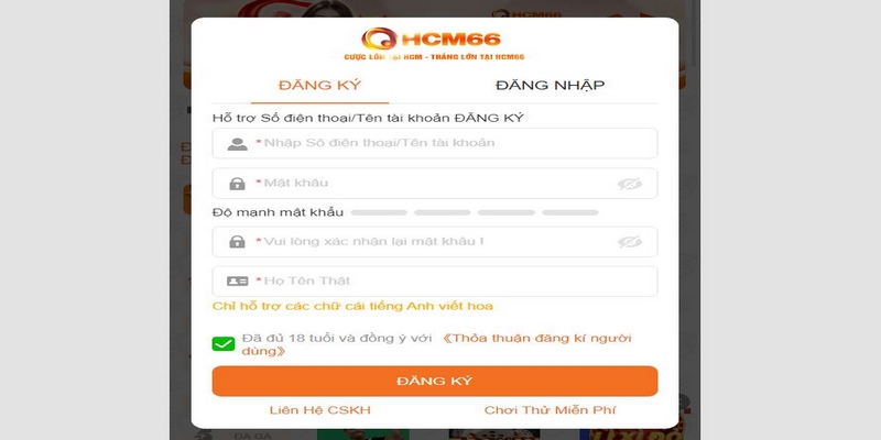 Nhập đầy đủ dữ liệu khi tạo hồ sơ cá cược trên hệ thống